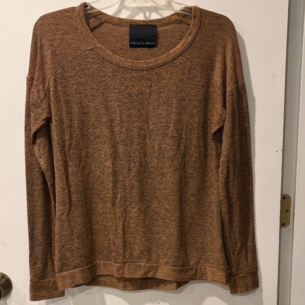 Harlowe & Graham Heathered Brown Top sweater small long sleeve